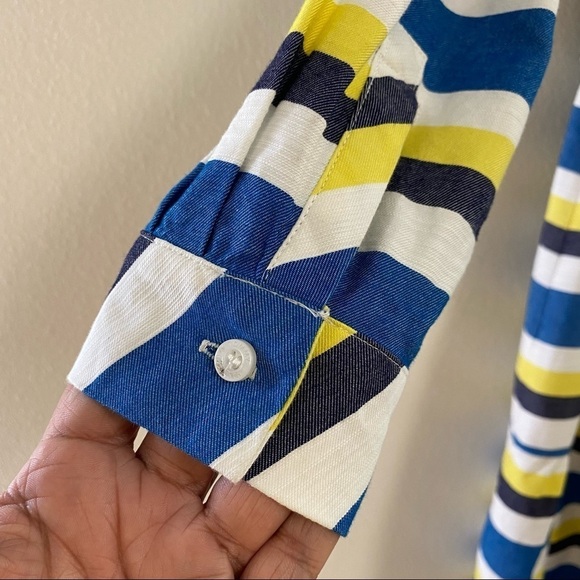 TOMMY HILFIGER Womens Blue Yellow Striped Belted Shirt Dress Size 6 - Picture 8 of 15